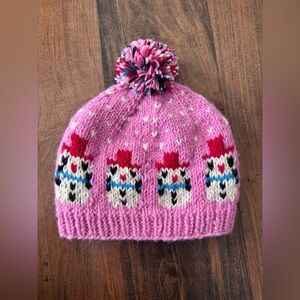 100% Wool Beanie with soft liner Handmade in Nepal snowman motif